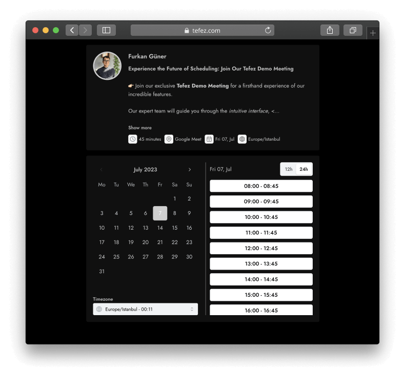 Consulting Tefez booking page theme