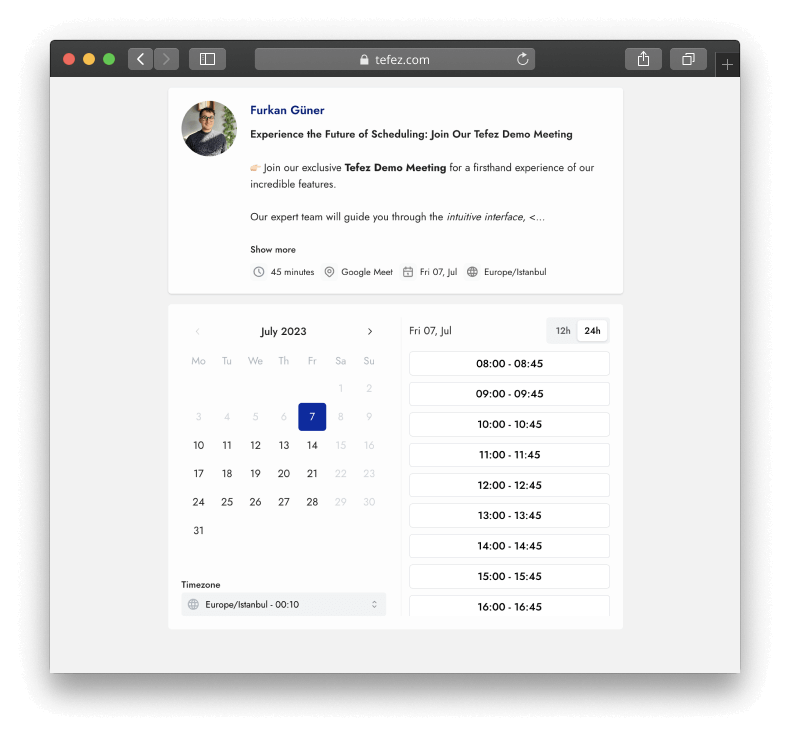 Default Tefez booking page theme