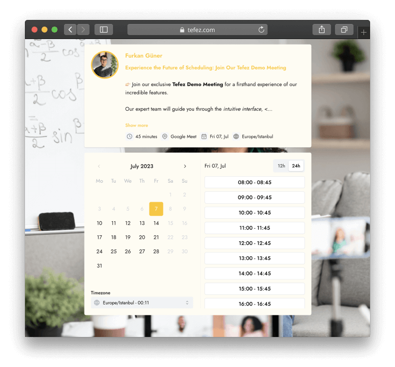 Education Tefez booking page theme