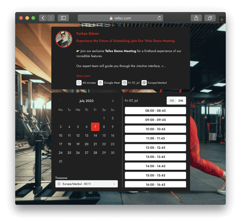 Fitness Tefez booking page theme