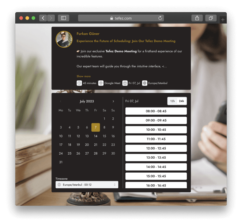 Legal Tefez booking page theme